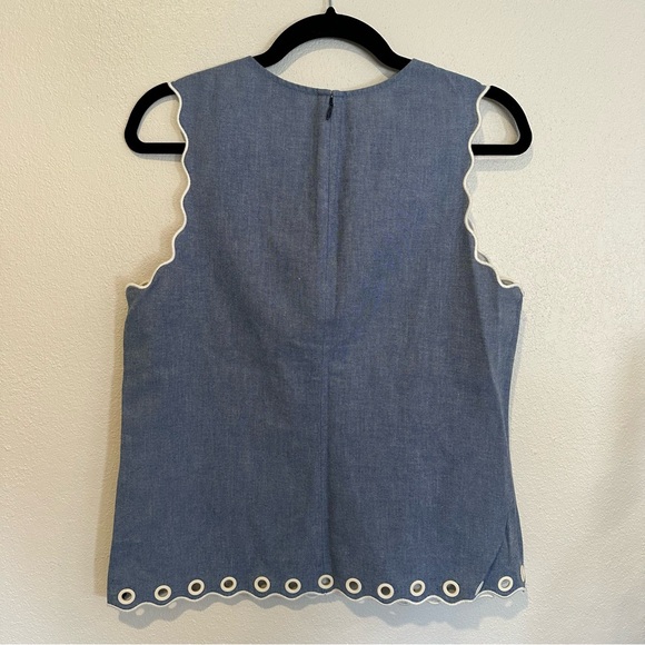 J. Crew Chambray Sleeveless Blouse with Scalloped Trim and Grommet Accents Size - Picture 5 of 5